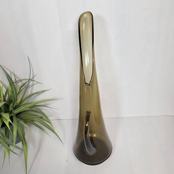 Mid Century Modern Art Glass Kanawha Ewer Vase Smoke Stress Pitcher - Picture 3 of 5